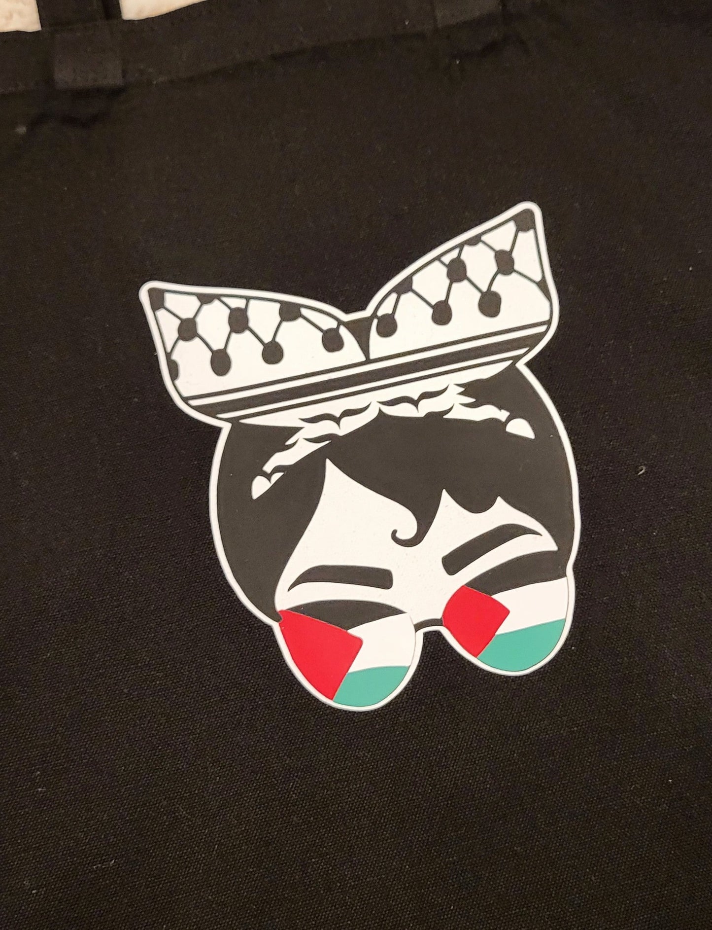Free Palestine black cotton tote/bag. Show solidarity with Palestinians by displaying their national symbols - keffiyeh, watermelon and the Palestine flag. We work hard to provide you with unique and customised items.