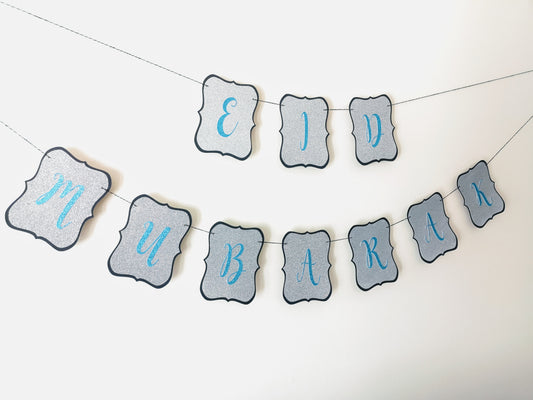 silver Eid banner, eid mubarak banner, eid decorations,