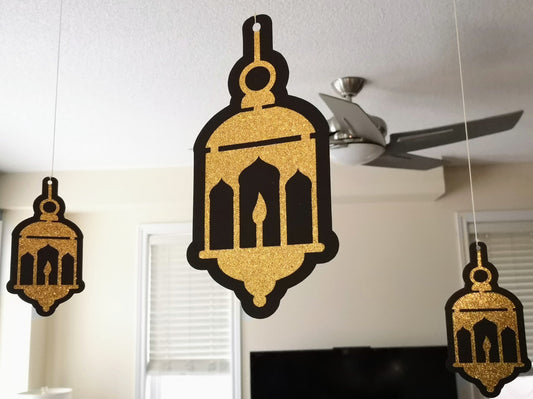 eid hanging lanterns, eid party decorations, eid confetti, eid mubarak decorations