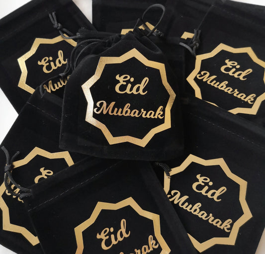 eid gift bags, eid gift pouches, eid favour bags, eid favour pouches, eid balck velvet pouches.