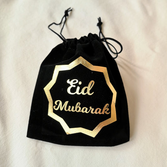 eid gift bags, eid gift pouches, eid favour bags, eid favour pouches, eid balck velvet pouches.