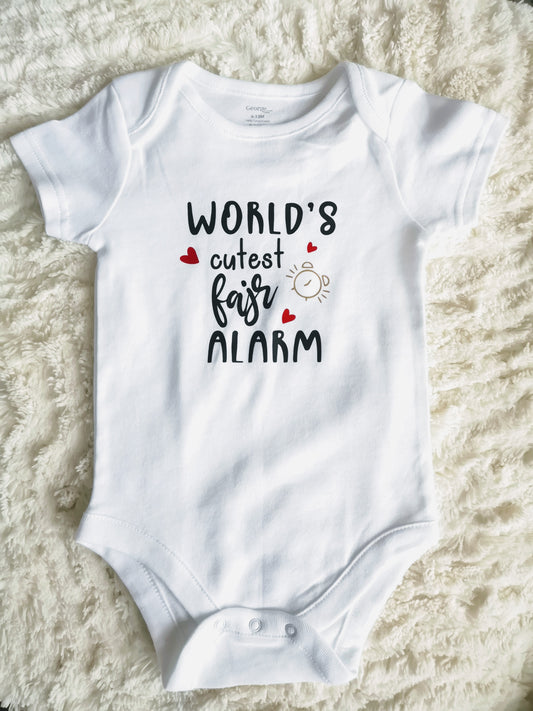 world's cutest fajr alarm onesie, muslim baby outfit, islamic baby clothes, muslim baby apparel, funny muslim baby gift