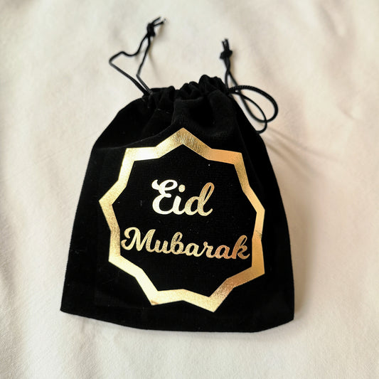 eid gift bags, eid gift pouches, eid favour bags, eid favour pouches, eid balck velvet pouches. 