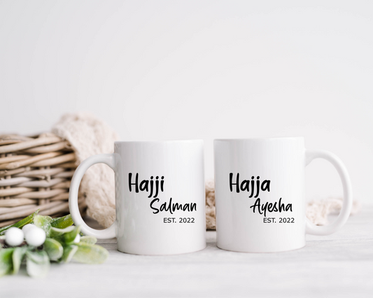Personalised Hajj couple mug set, custom Hajji mug, custom Hajja mug, Hajj mug gift set, hajj gift set