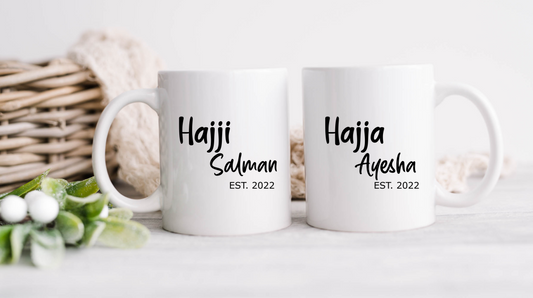 Personalised Hajj couple mug set, custom Hajji mug, custom Hajja mug, Hajj mug gift set, hajj gift set